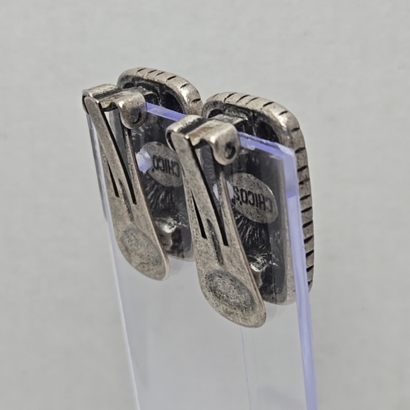 Chico's Silver Tone Turquoise Aqua Color with Copper Design Clip-On Earrings - Picture 6 of 9